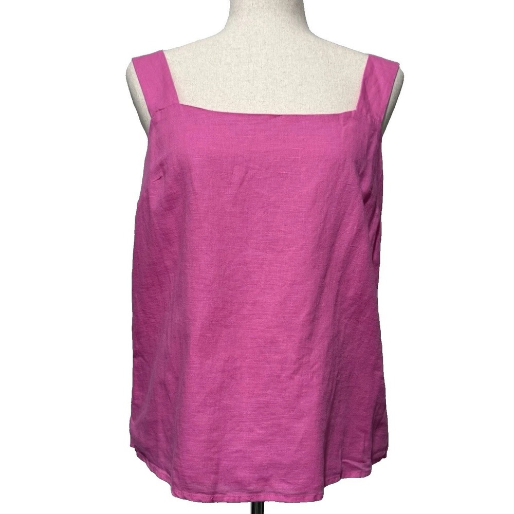 J Crew Linen Blend Squareneck Tank Top Womens Medium Pink Sustainable Coastal